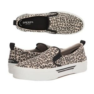 Sperry Leopard Slip Ons Women's Pier Wave Canvas Sneaker NWT
